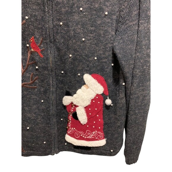 Vintage Mandal Bay Womens Long Sleeve Santa Embroidered Zip Up Cardigan L - Picture 3 of 6